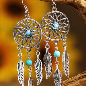 Turquoise Dreamcatcher Steel Earrings